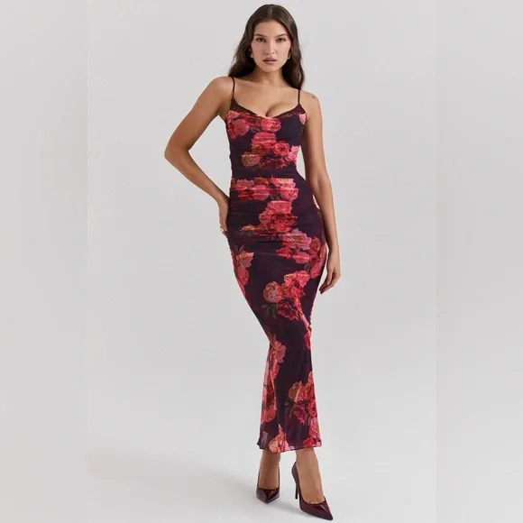 House of CB | Dresses | House Of Cb Floral Maxi Dress Red And Purple |  Poshmark